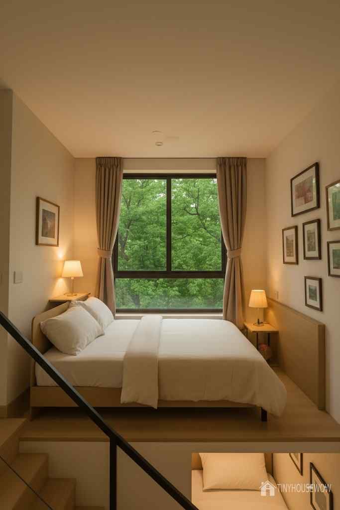 Cozy bed on the mezzanine