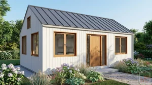 Modern Tiny House Floor Plan with Loft Bedroom Exterior View