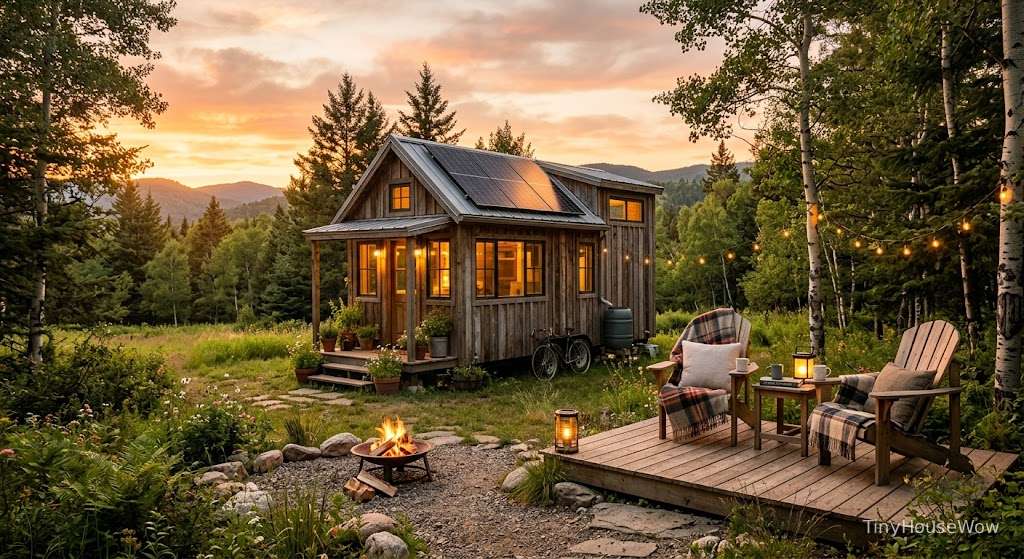 Peaceful off-grid tiny home surrounded by nature
