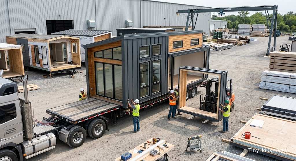 A factory-built prefab tiny house